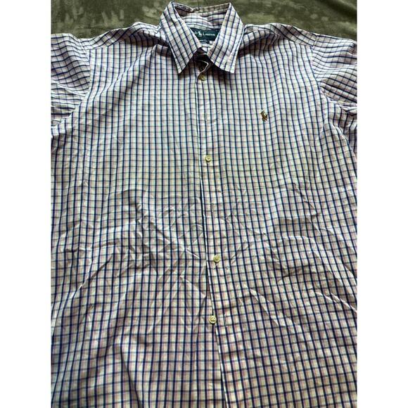 Polo Ralph Lauren Shirt Mens 17 36/37 Classic Fit Long Sleeve Pink Check‎ Brown - Picture 1 of 6